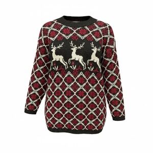 VTG Delia McKain Reindeer Snowflake Fair Isle Knit Sweater Made in USA Sz L Cozy